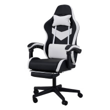 Ergonomic High Back Gaming Chair with Massage Lumbar Support & Footrest, White+Black