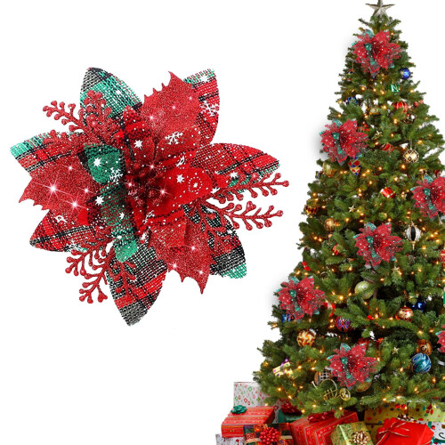 Glitter Poinsettia Artificial Flower 1 Pc 2