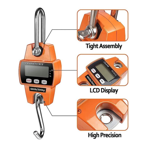Digital Hanging Scale 300 kg Waterproof Portable LCD Display