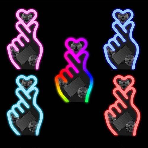 Solar-Powered Finger Heart Car Light - Multi-Color LED, 1