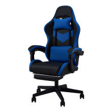 Ergonomic High Back Gaming Chair with Massage Lumbar Support & Footrest, Blue+Black