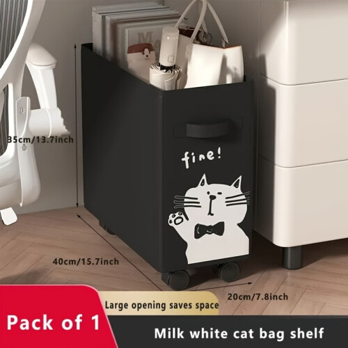 Under-Desk Rolling Storage Cart White Black 2