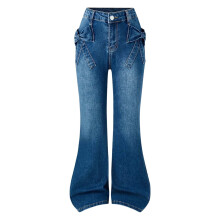 3D Bow Stretch Flared Denim Jeans Teen Girls High-Waisted