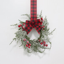 Mini Christmas Wreath with Snow-Flocked Red Berry Bow 11.8