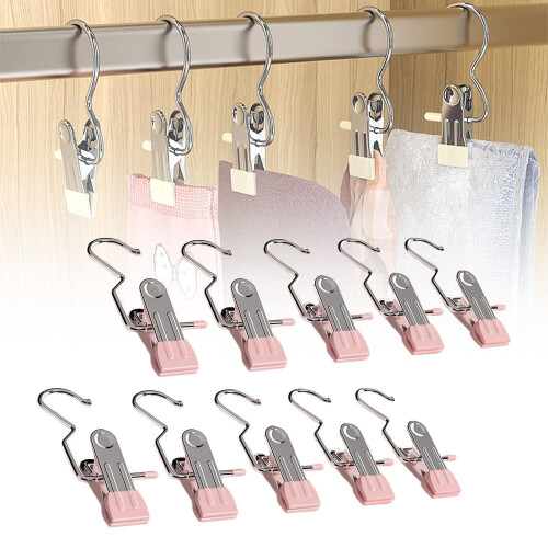 Stainless Steel Rotating Hanging Hook Clip for Clothes,