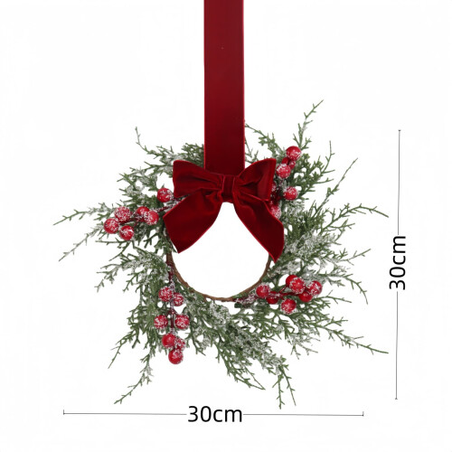 Mini Christmas Wreath Set Snow-Flocked Red Berry Bow 4 pcs 2