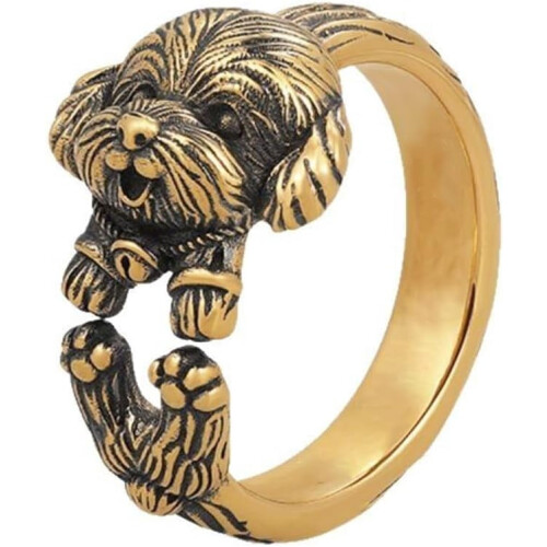 Puppy Stacking Ring Vintage Gold Adjustable Finger Band
