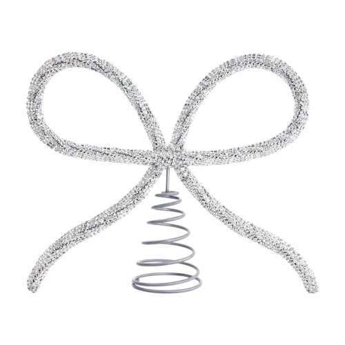 Silver Rhinestone Bow Tree Topper with Wide Wingspan