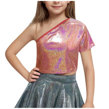 Girls One-Shoulder Short-Sleeve Sequin Crop Top