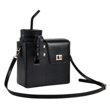 Borsa Crossbody in Pelle Vegan con Porta Bottiglia, Tracolla Regolabile, Organizer Elegante per Uso Quotidiano e Viaggio, Nero