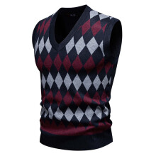 Men's Argyle Knit Vest Sleeveless V-Neck Office Sweater
