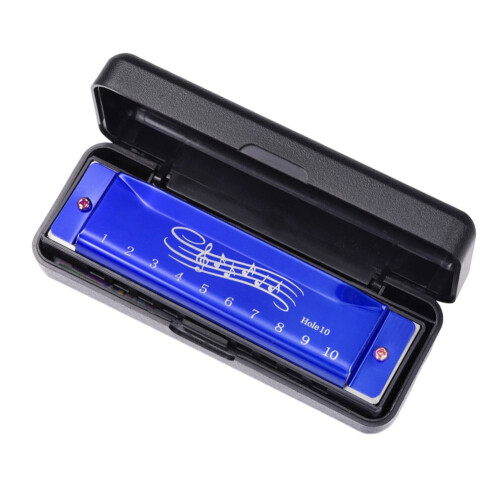 10-Hole 20-Tone Harmonica Blue Portable Musical Instrument