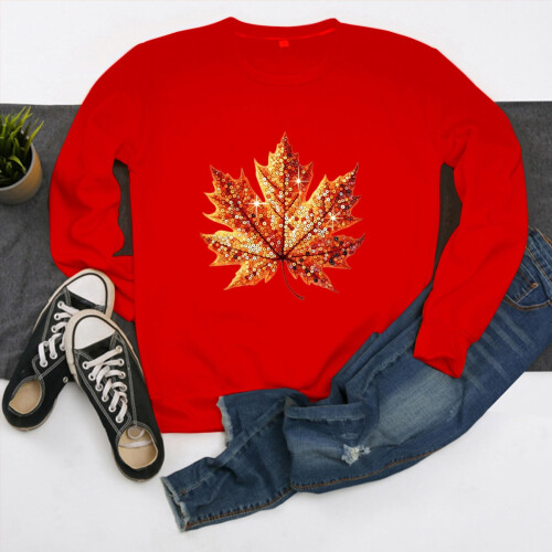 Women's Crewneck Sweatshirt Fall Leaf Graphic Long Sleeve 2