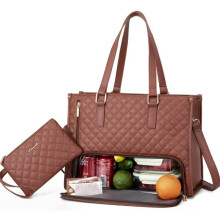 Set Borsa Tote 3 in 1 Elegante - Shopper, Tracolla e Pochette in Pelle Vegana, Colore Marrone Scuro
