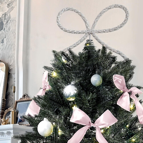 Silver Rhinestone Bow Tree Topper with Wide Wingspan 2