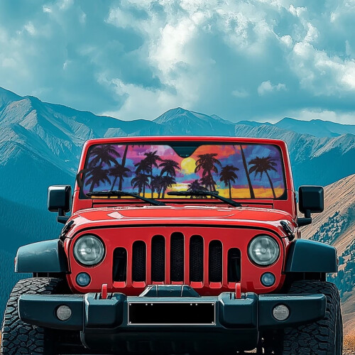 Foldable Palm Tree Windshield Sun Shade for Jeep Wrangler 2