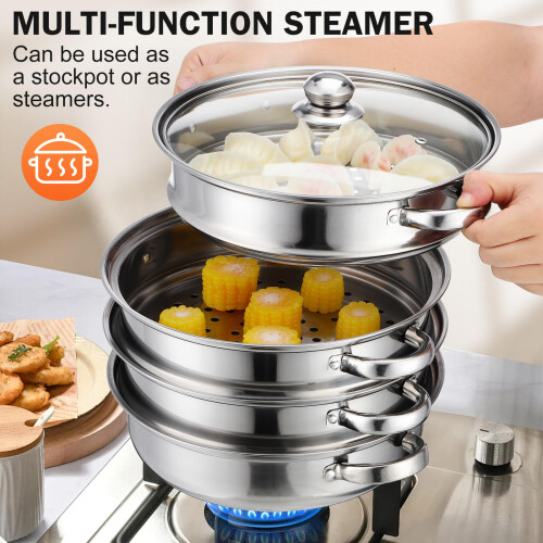 Stainless Steel Dumpling Steamer Pot with Lid 1 Piece 2