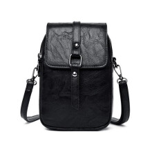 Vegane Leder Mini-Crossbody-Tasche mit Klappe, verstellbarem Schulterriemen und sicherem Verschluss, Schwarz