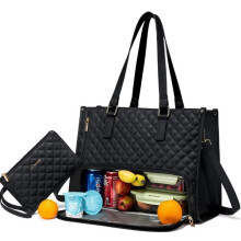 Set borsa 3 in 1 elegante in pelle vegana nera: tote capiente, borsa a tracolla e pochette, versatile per lavoro, viaggi e shopping
