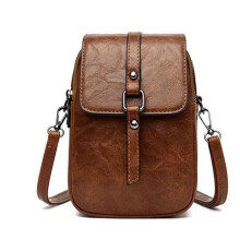 Mini Borsa a Tracolla in Pelle Vegana con Patta e Chiusura Sicura - Marrone