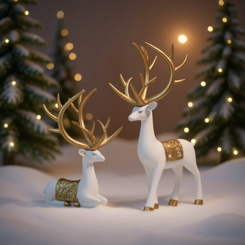 Gold Electroplated Deer Decor Set with 6 Christmas Cards 2