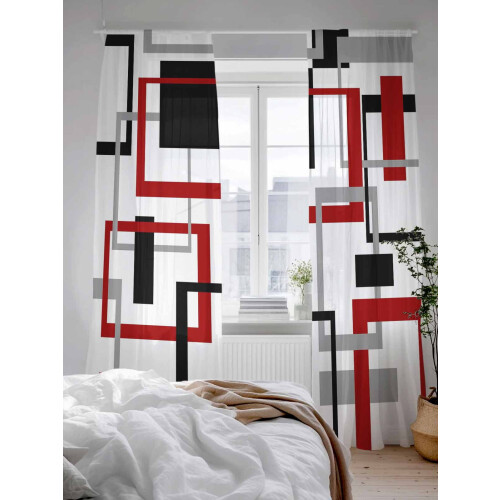 Sheer Curtains Abstract Black Red Geometric 52x96 Inch 2 2