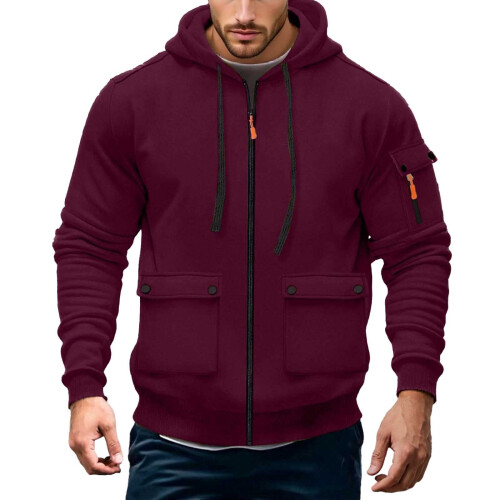 Men's Winter Coat Solid Color Lined Hooded Full-Zip Thermal