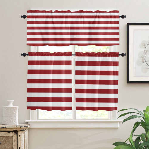 Christmas Red Kitchen Curtains and Valances Set with White 1