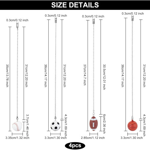 Sports Ceiling Fan Pull Chains 4-Pack 14 Inch 1