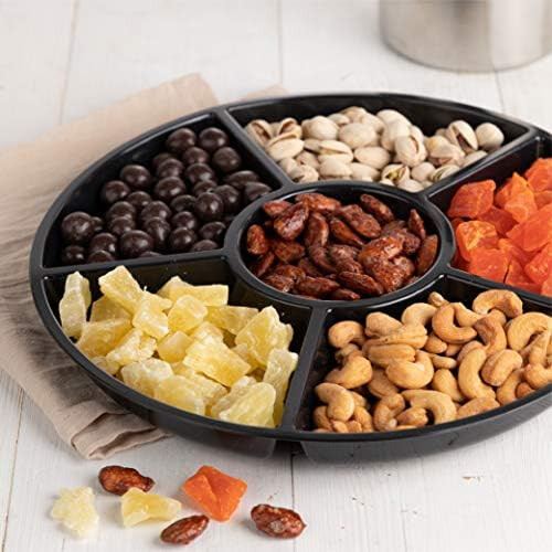 Plastic Serving Tray Round 6-Section Black