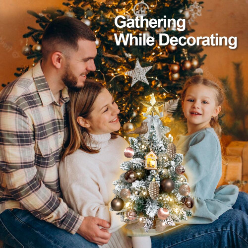 Mini Christmas Tree with Lights Gold Flocked 22 Inch 1