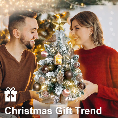 Mini Christmas Tree with Lights Gold Flocked 22 Inch 2