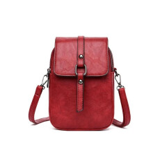 Borsa Mini a Tracolla in Pelle Vegetale con Chiusura a Coperchio, Compatta e Regolabile, Colore Rosso ღვინო