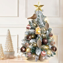 Mini Christmas Tree with Lights Gold Flocked 22 Inch