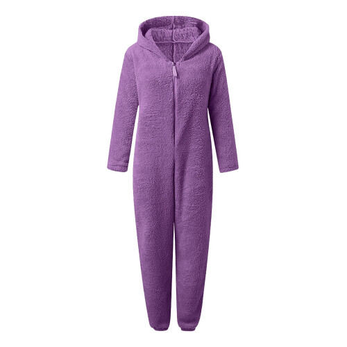 Fleece-Lined Romper Suit with Cat-Eared Hood for Kids 3-12 1