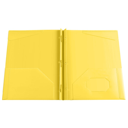 Yellow Plastic Two-Pocket Folder with Prongs and Fasteners 2