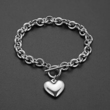 Stainless Steel Lover Heart Charm Bracelet Oval Chain 10.5