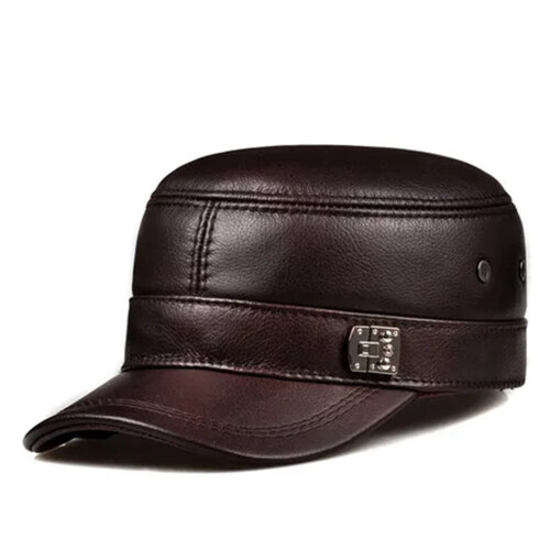 Men's Genuine Leather Baseball Cap Black Brown 54-62 cm