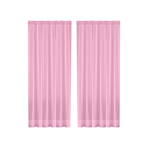 String Rod Pocket Sheer Curtains Pink Polyester 52x84 inch 1