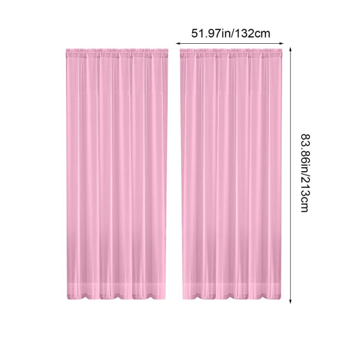 String Rod Pocket Sheer Curtains Pink Polyester 52x84 inch 2