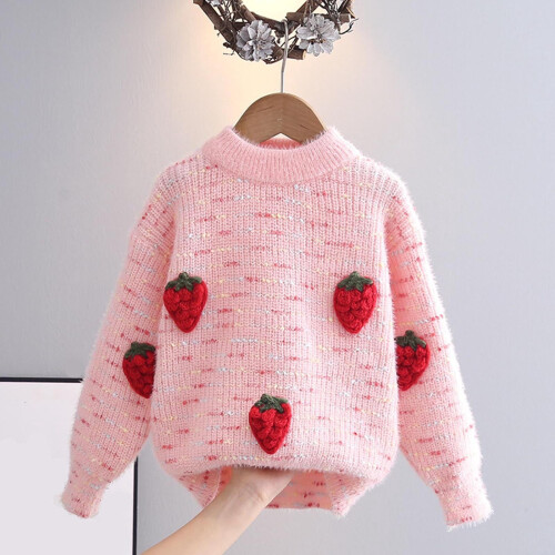 Pink Strawberry Embroidery Turtleneck Sweater 1T Soft Cotton