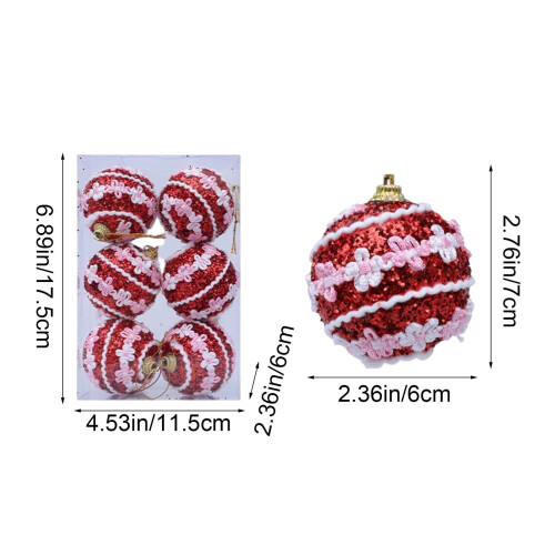 Red Shatterproof Foam Christmas Ball Ornaments 6 pcs 2