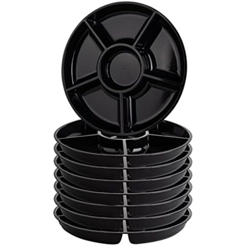 Plastic Serving Tray Round 6-Section Black 1