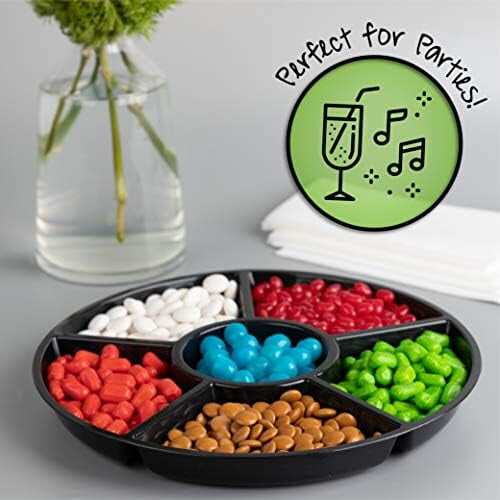Plastic Serving Tray Round 6-Section Black 2
