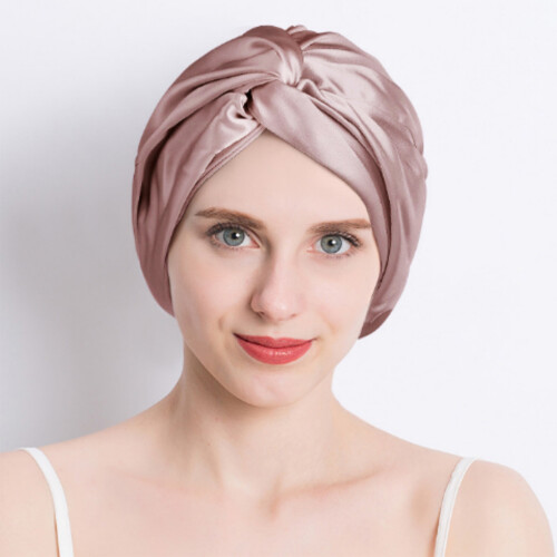 Cuffia da notte a doppio strato in 100% seta Pink 1