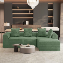 Corduroy Right L-Shaped Modular Sofa Green