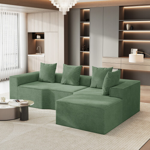 Corduroy Right L-Shaped Modular Sofa Green 1