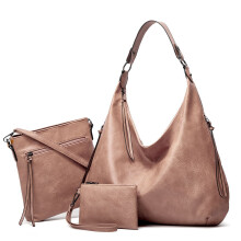 Set Borsa Tote in Pelle Vegana a 3 Pezzi con Tracolla e Portafoglio, Rosa