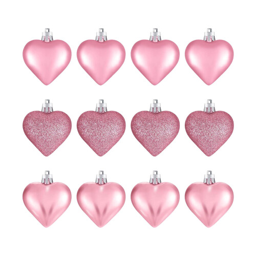 Heart-Shaped Ornaments Red Pink Silver 12 Pcs 1