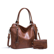 Set Borsa Tote in Pelle Vegan Morbida con Pochette Coordinata, Borsa a Spalla Donna per Lavoro, Viaggio e Uso Quotidiano, Marrone